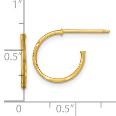 14k Polished 1.2 x 14mm Diamond-cut Solid C-Hoop Post Earrings