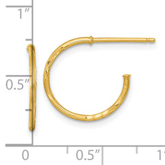 14k Polished 1.2 x 16mm Diamond-cut Solid C-Hoop Post Earrings