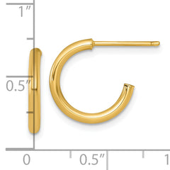 14k Polished 2.0 x 15mm Tube C-Hoop Post Earrings