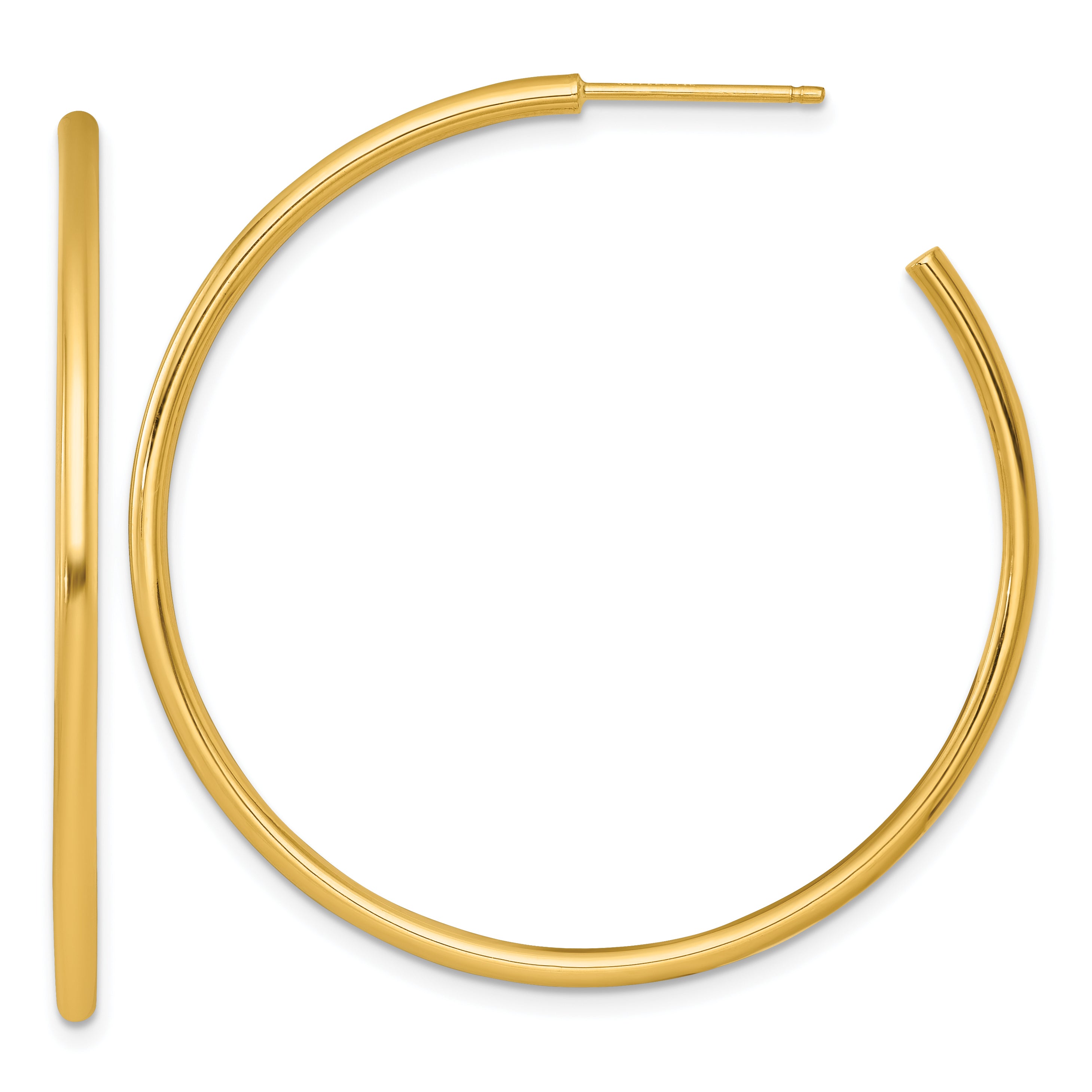 14k Polished 2.0 x 45mm Tube C-Hoop Post Earrings