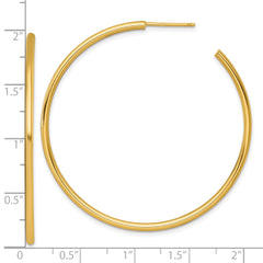 14k Polished 2.0 x 50mm Tube C-Hoop Post Earrings