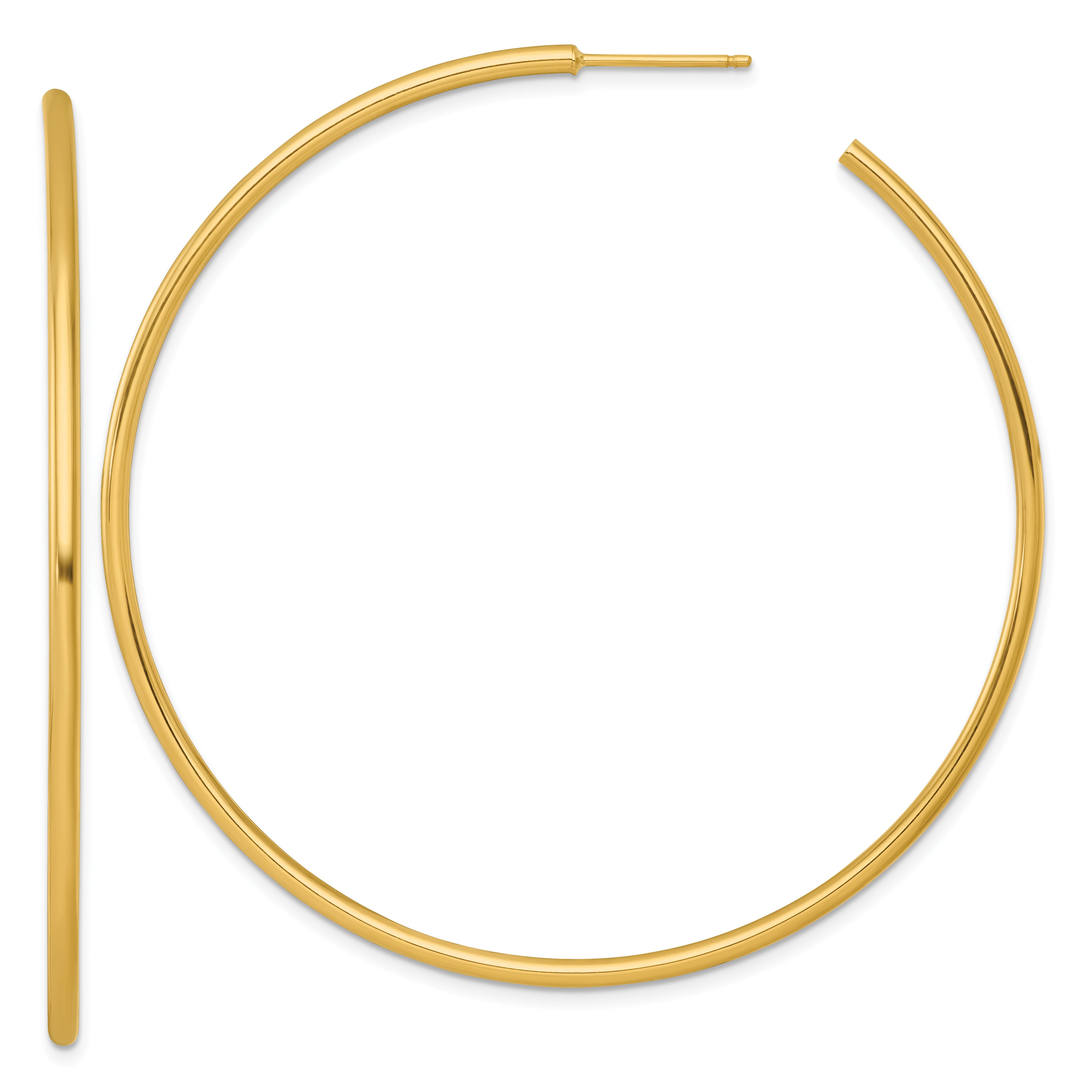 14k Polished 2.0 x 65mm Tube C-Hoop Post Earrings