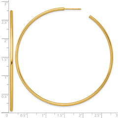 14k Polished 2.0 x 70mm Tube C-Hoop Post Earrings