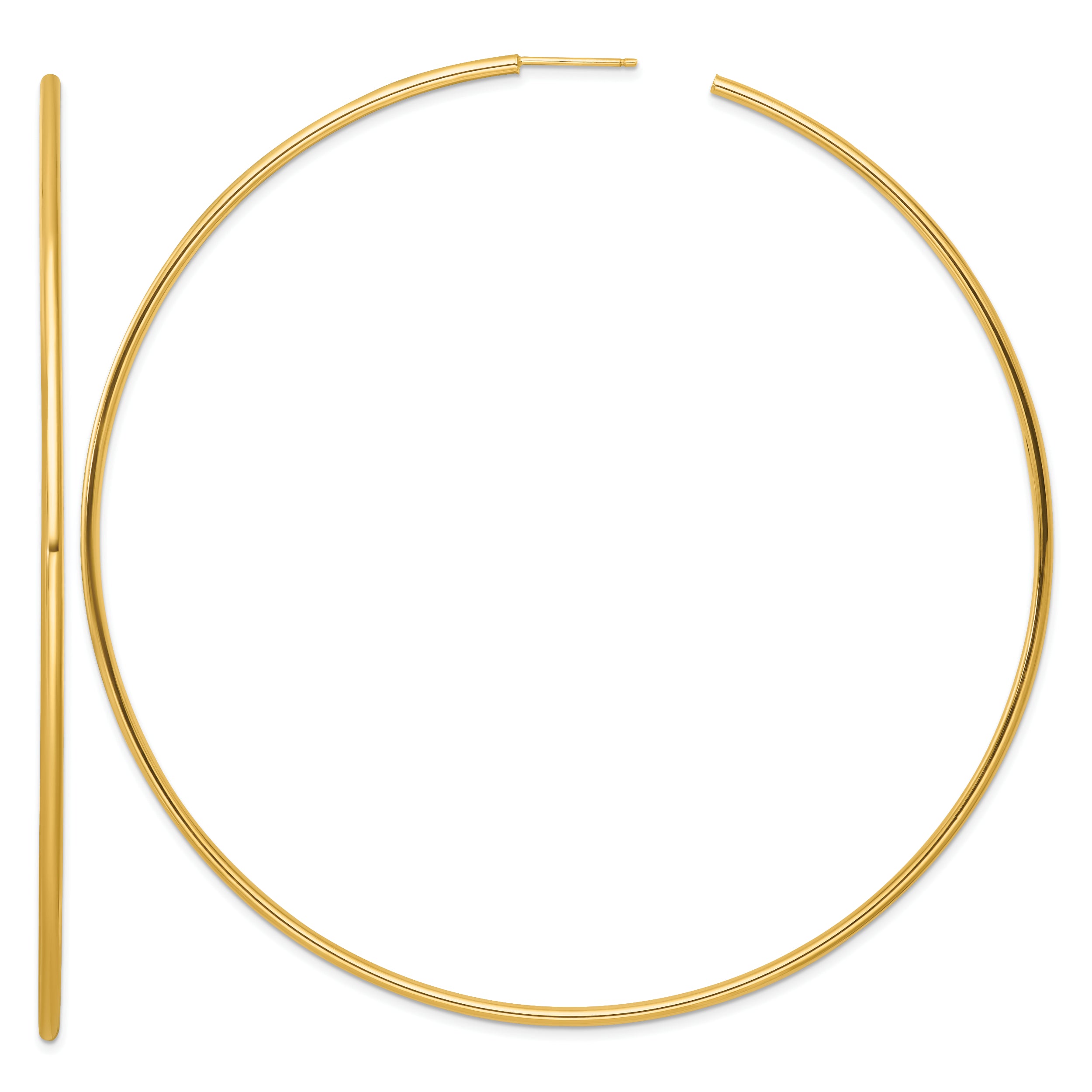 14k Polished 2.0 x 100mm Tube C-Hoop Post Earrings