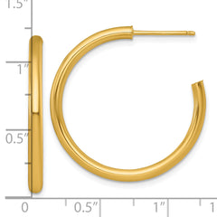 14k Polished 2.5 x 30mm Tube C-Hoop Post Earrings