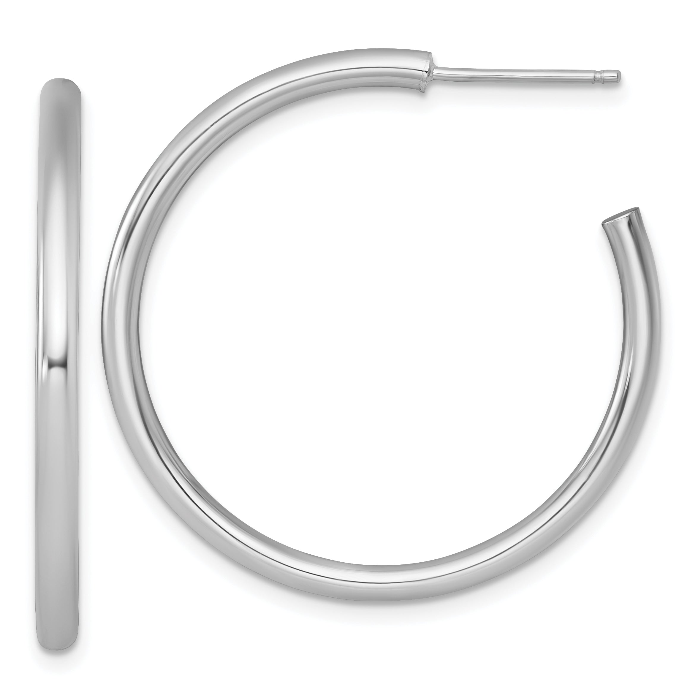 14k White Gold Polished 2.5 x 35mm Tube C-Hoop Post Earrings