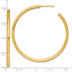 14k Polished 2.5 x 50mm Tube C-Hoop Post Earrings