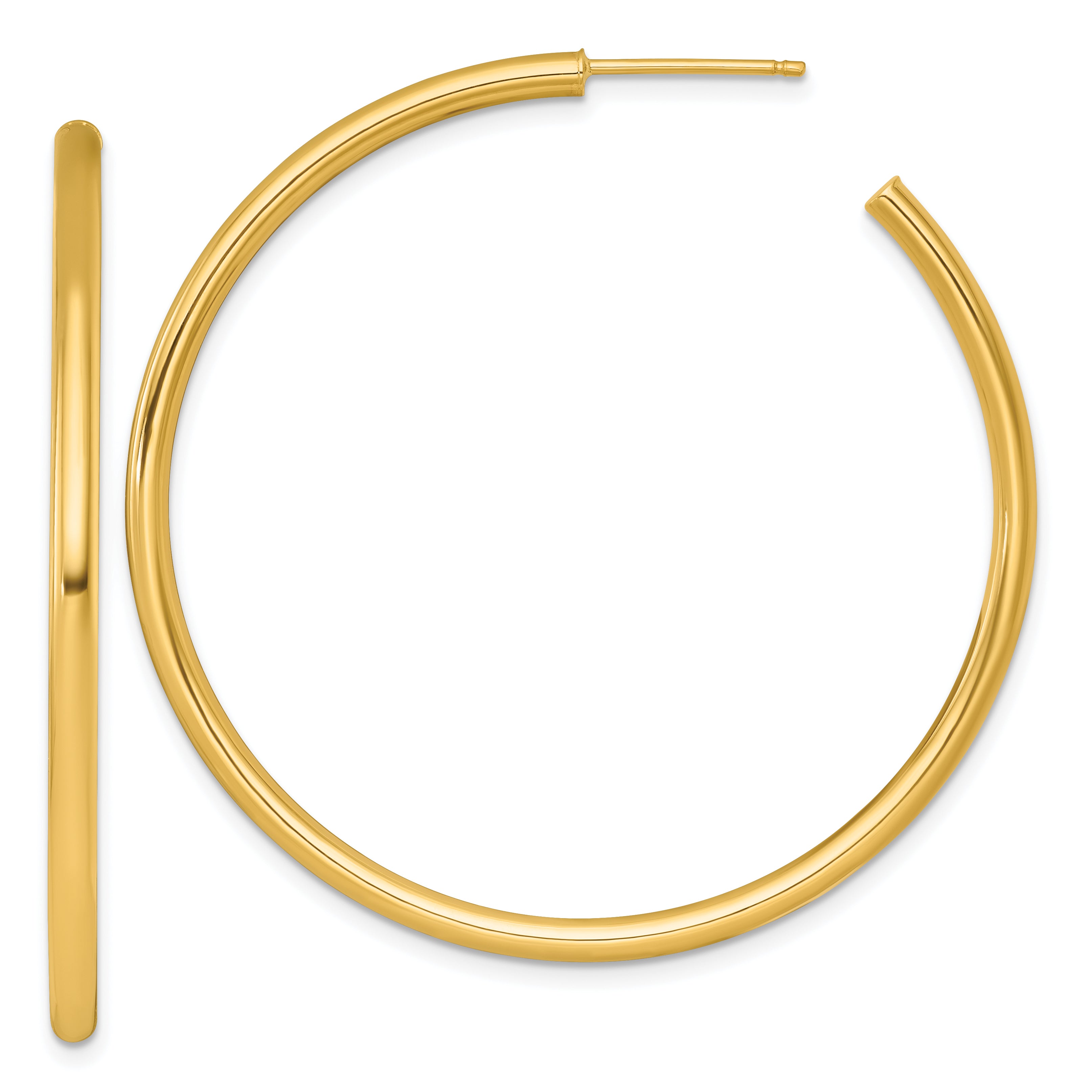 14k Polished 2.5 x 50mm Tube C-Hoop Post Earrings