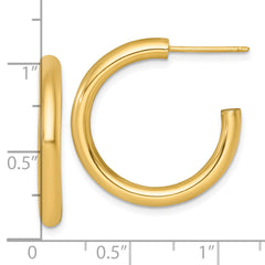 14k Polished 3.0 x 25mm Tube C-Hoop Post Earrings