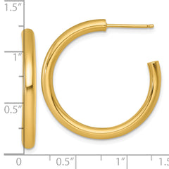 14k Polished 3.0 x 30mm Tube C-Hoop Post Earrings