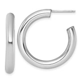 14k White Gold Polished 4.0 x 30mm Tube C-Hoop Post Earrings
