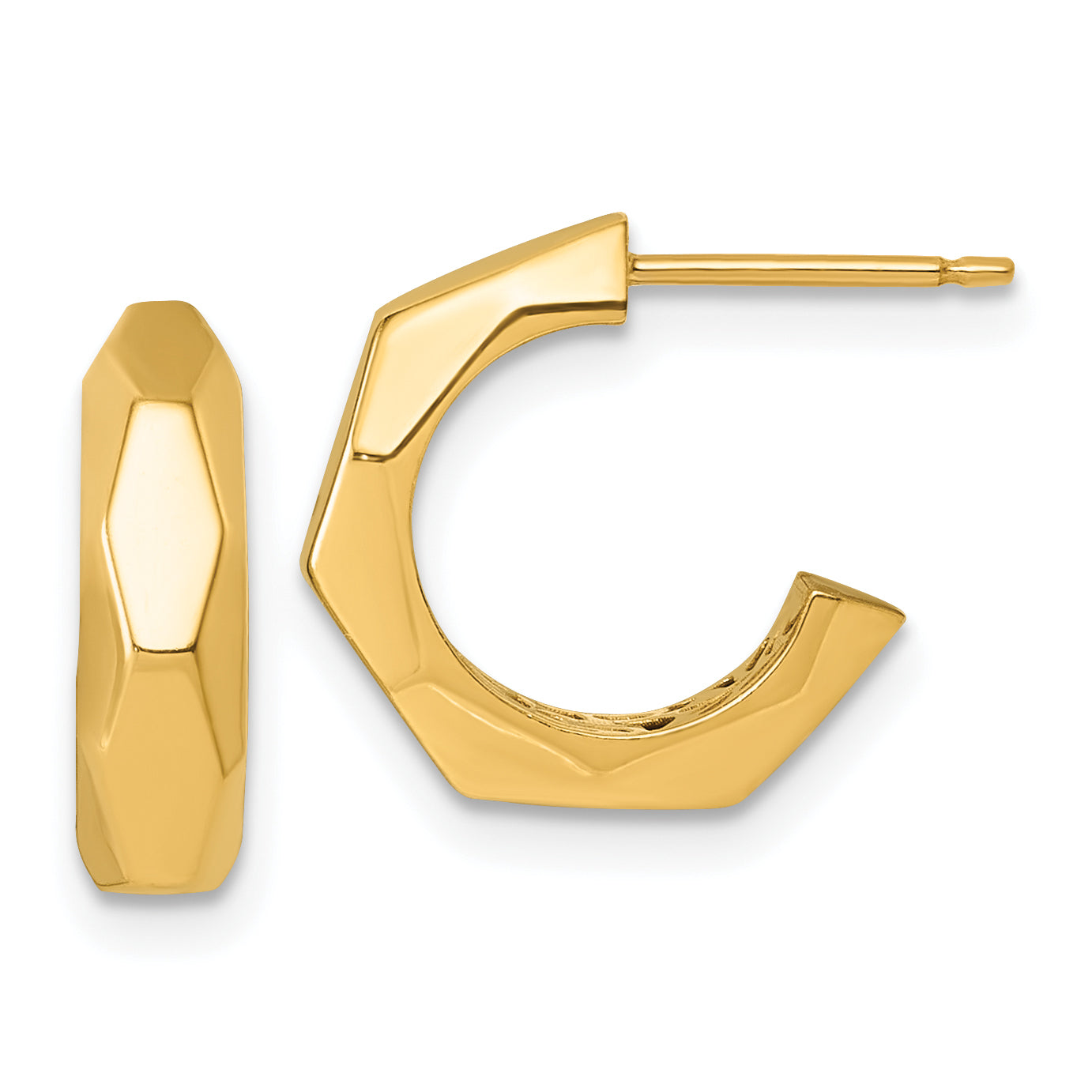 14K Polished Hollow Geometric C-Hoop Post Earrings