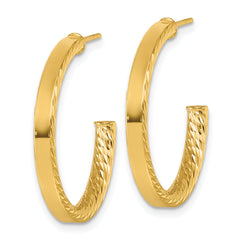 14k Polished and Diamond-cut 3.00 x 25mm Tube C-Hoop Post Earrings