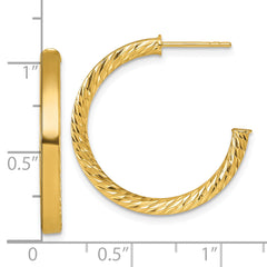 14k Polished and Diamond-cut 3.00 x 25mm Tube C-Hoop Post Earrings