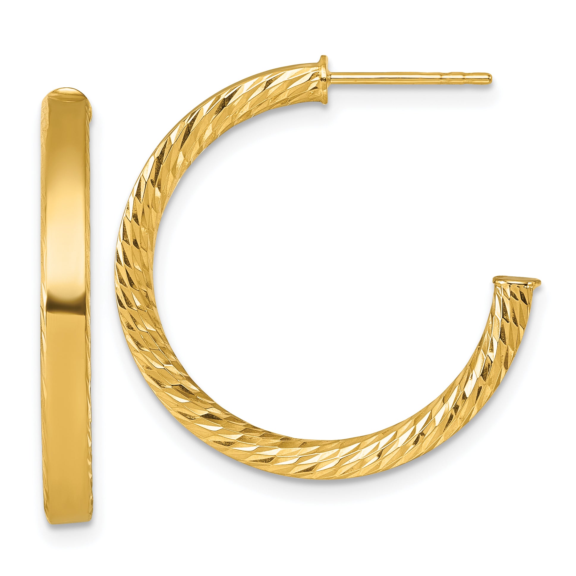 14k Polished and Diamond-cut 3.00 x 25mm Tube C-Hoop Post Earrings