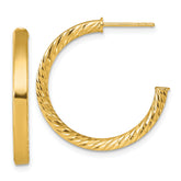 14k Polished and Diamond-cut 3.00 x 25mm Tube C-Hoop Post Earrings