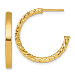 14k Polished and Diamond-cut 3.00 x 25mm Tube C-Hoop Post Earrings