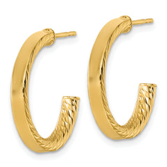 14k Polished and Diamond-cut 3.00 x 20mm Tube C-Hoop Post Earrings