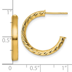 14k Polished and Diamond-cut 3.00 x 20mm Tube C-Hoop Post Earrings