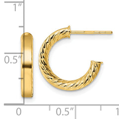 14k Polished and Diamond-cut 3.00 x 15mm Tube C-Hoop Post Earrings