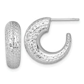 14k White Gold Polished Diamond-cut Hollow C-Hoop Post Earrings