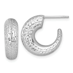 14k White Gold Polished Diamond-cut Hollow C-Hoop Post Earrings
