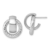 14K with White Rhodium Polished and Twisted Doorknocker C-Hoop Post Earrings