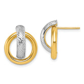 14K and White Rhodium Polished and Diamond-cut Doorknocker Post Earrings