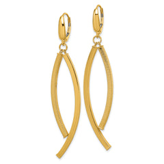 14K Polished and Textured Curved Bars Dangle Leverback Earrings