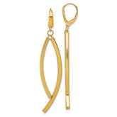 14K Polished and Textured Curved Bars Dangle Leverback Earrings