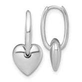 14k White Gold Polished Dangle Puffed Heart Hinged Hoop Earrings