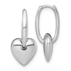 14k White Gold Polished Dangle Puffed Heart Hinged Hoop Earrings