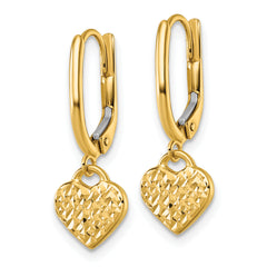 14k Polished Diamond-cut Heart Dangle Leverback Earrings