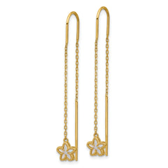 14K Polished Mother of Pearl Flower Cable Chain Threader Earrings