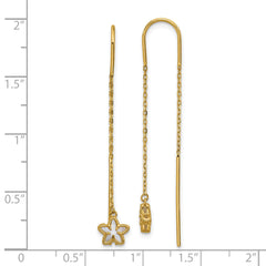 14K Polished Mother of Pearl Flower Cable Chain Threader Earrings