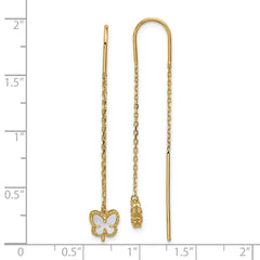 14K Polished Mother of Pearl Butterfly Cable Chain Threader Earrings
