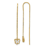 14K Polished Mother of Pearl Butterfly Cable Chain Threader Earrings