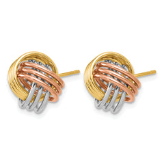 14k Tri-color Ridged Love Knot Post Earrings