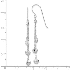 14k White Gold D/C Triple Heart Dangle Shepherd Hook Earrings