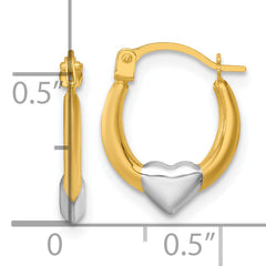 14k with White Rhodium Polished Heart Hoop Earrings