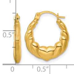 14k Polished Heart Scalloped Round Hollow Hoop Earrings