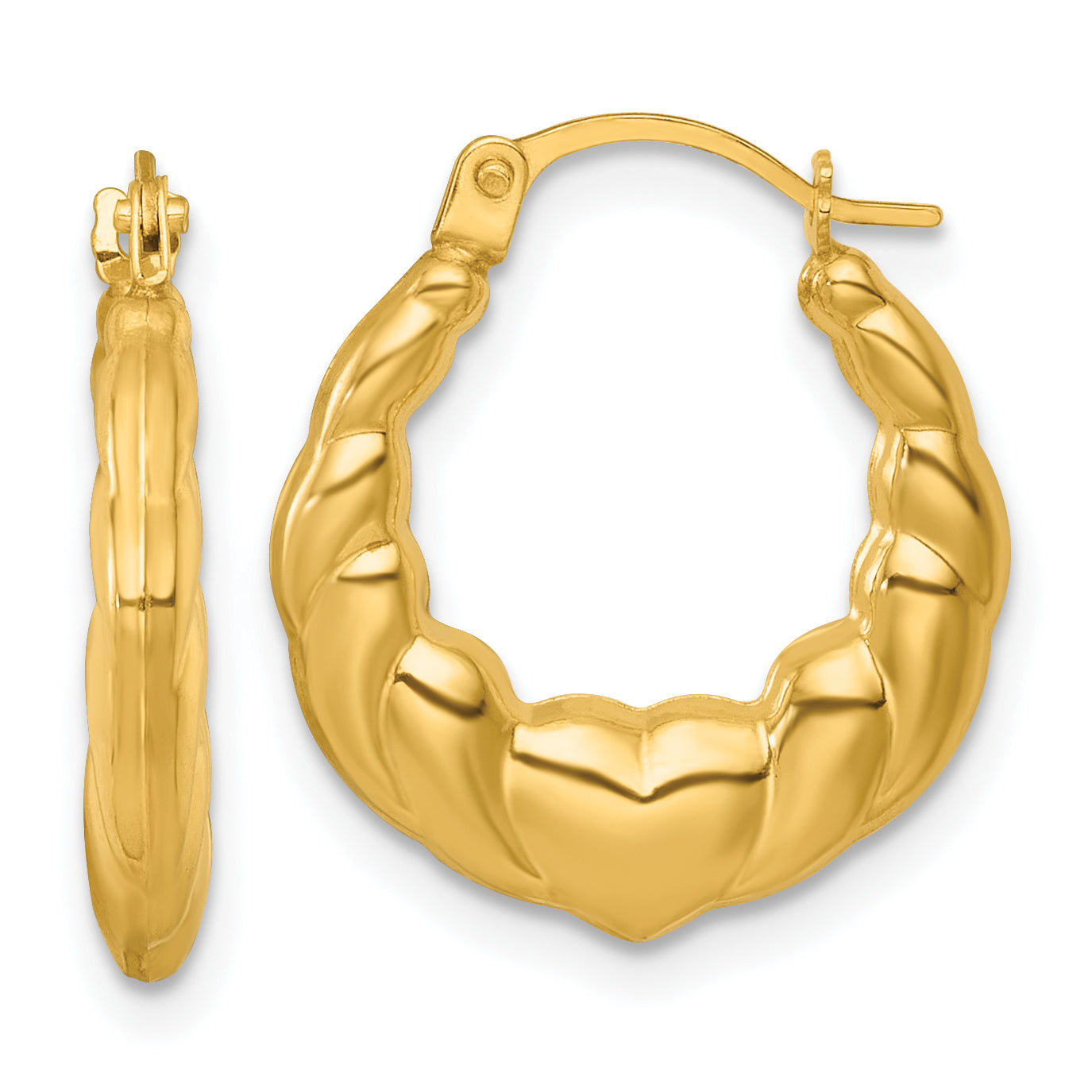 14k Polished Heart Scalloped Round Hollow Hoop Earrings