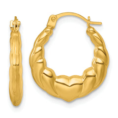 14k Polished Heart Scalloped Round Hollow Hoop Earrings