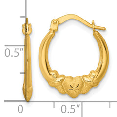 14k Polished Brushed and Diamond-cut Heart Scalloped Hollow Hoop Earrings