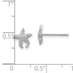 14K White Gold Polished and Textured Starfish Post Earrings