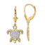 White Filigree Turtle Leverback Earrings in 14K Yellow Gold - Sophia Jewelers