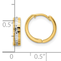 14k w/Rhodium Diamond-cut 3x12mm Hinged Hoop Earrings
