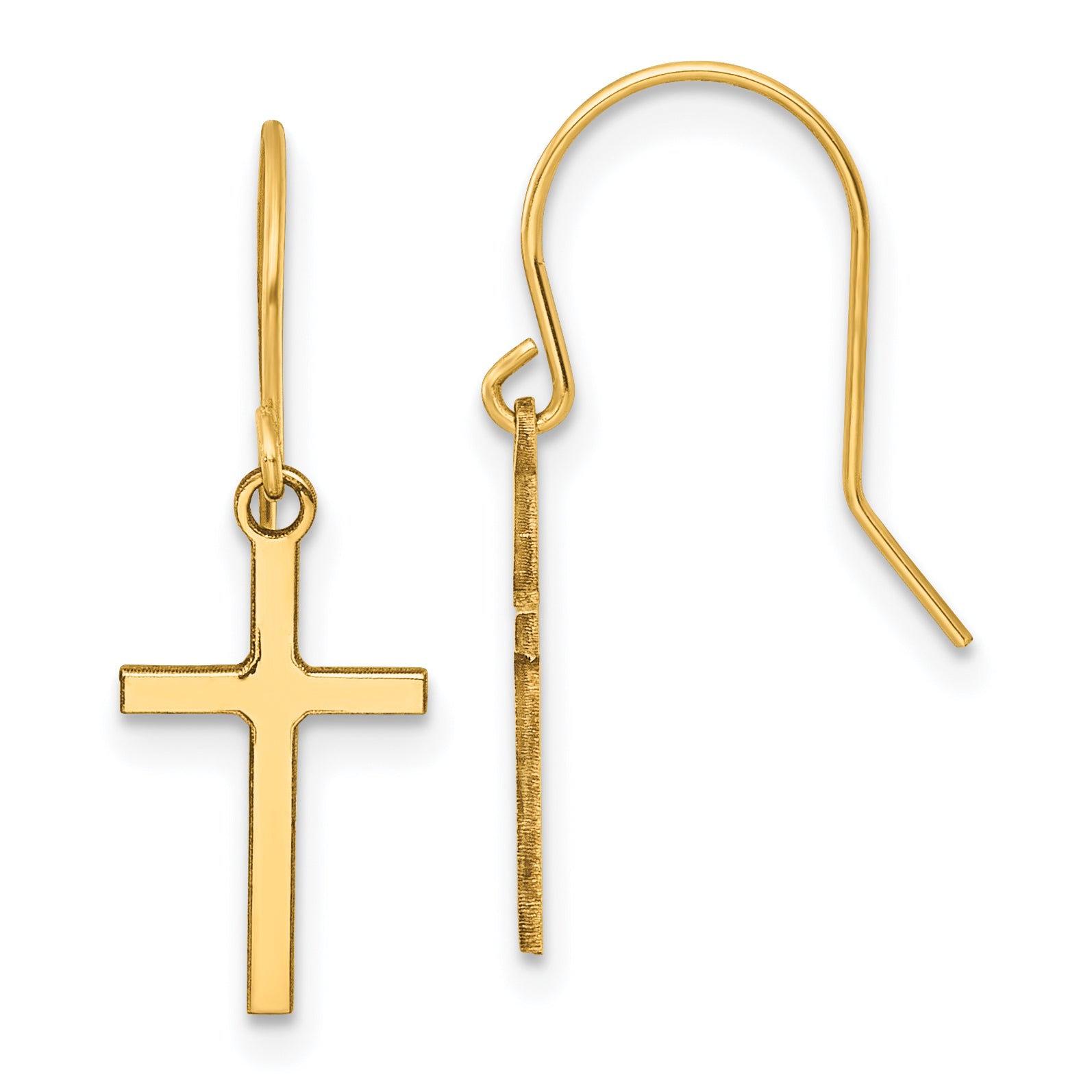 14k Dangle Cross Shepherd Hook Earrings