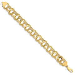 14k 12mm Solid Triple Link 7 inch Charm Bracelet