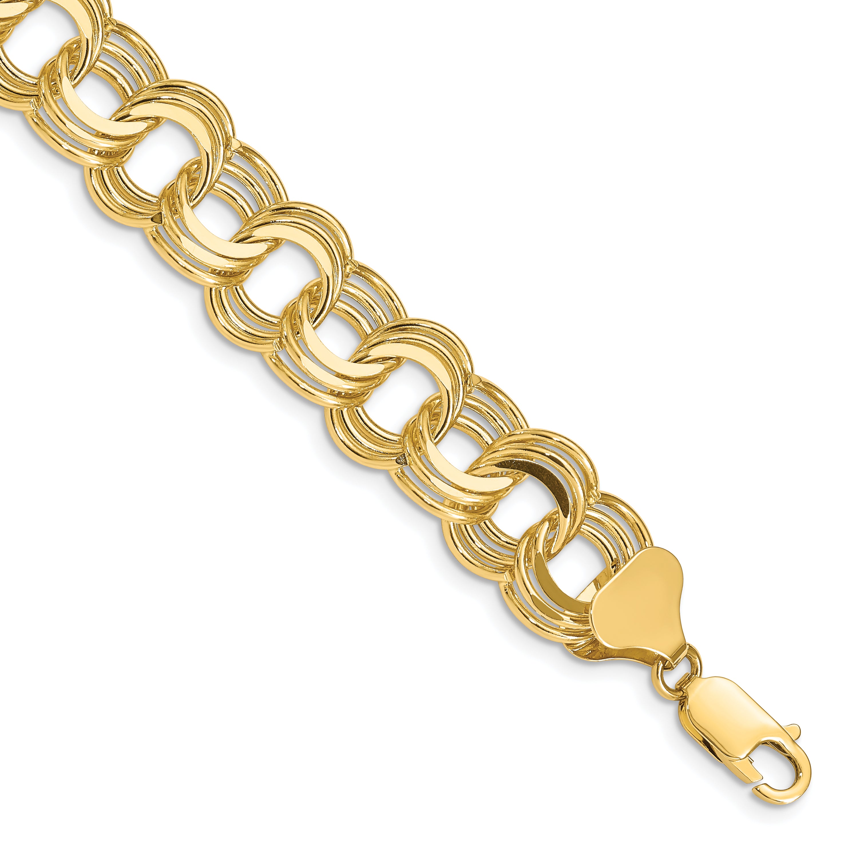 14k 12mm Solid Triple Link 7 inch Charm Bracelet